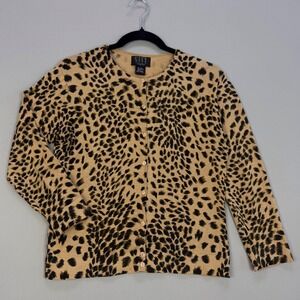City Silk Leopard Print Mob Wife Cardigan Sweater Silk Blend Tan Black Small